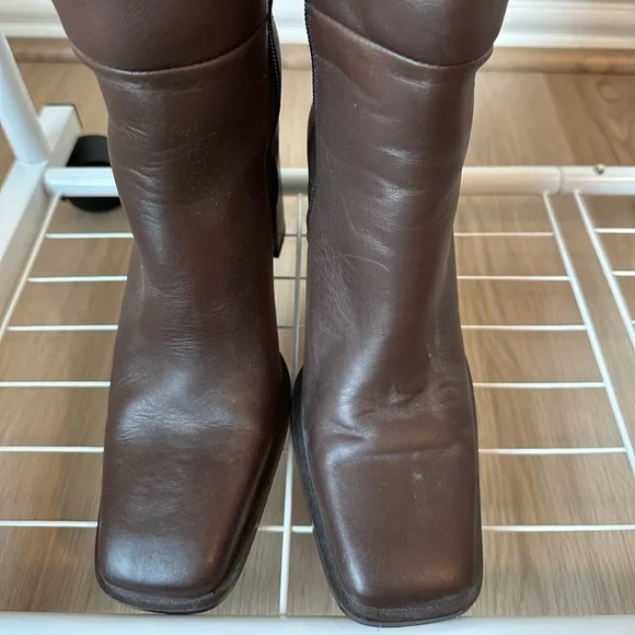 Mango Squared Toe Brown Knee-High Boots - Picture 3 of 8